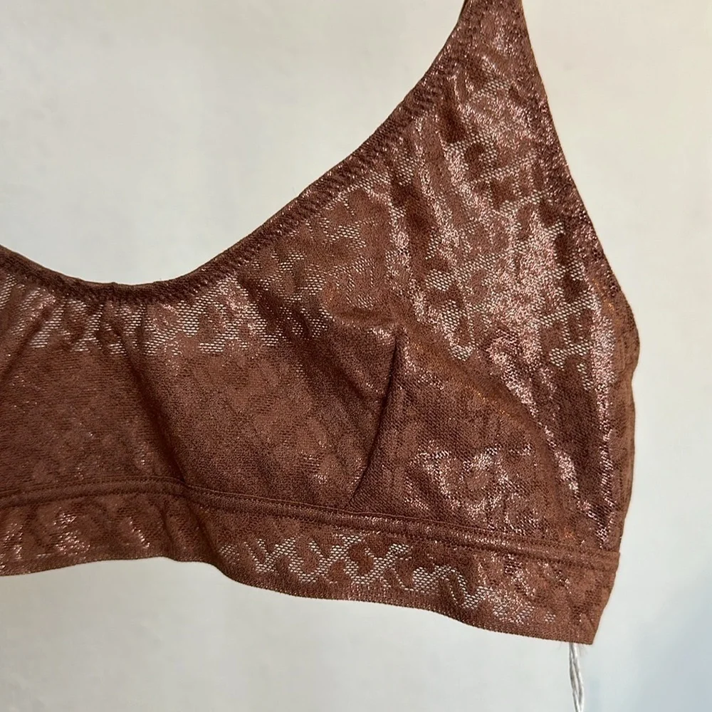 Skims Logo Triangle Bralette Gold Copper‎ brown NWT size XXS